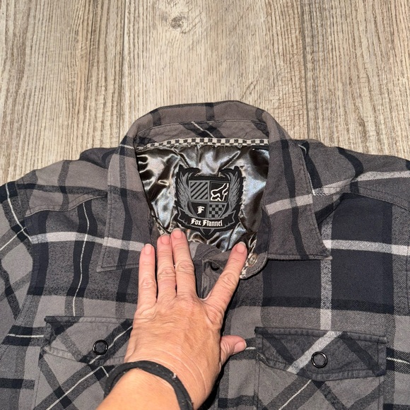 Vintage FOX Racing insulated flannel satin lined plaid shirt jacket gray black L - Picture 5 of 11
